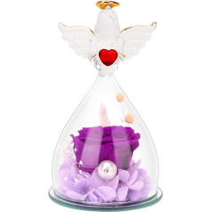 VOHESEA Eternal Rose in Glass Angel Figurine - violeta Eternal Rose Flower Women Gift Glass Dome Angel Statue Handmade Eternal Rose Flower Birthday Gift for Women, Mum, Mother, Grandma