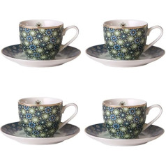 IMAGES D'ORIENT Andalusia Espresso Set Green Gold 8-Piece Porcelain Oriental Design with Geometric Patterns with Gift Box