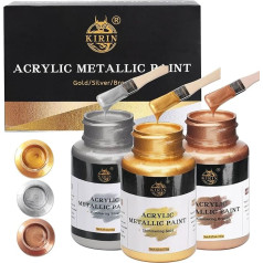 KIRIN Acrylic Paint Set 375g Metallic Gold & Silver & Bronze Gold Leaf for Arts Painting Crafts Idea Paints for Fabric, Furniture, Wood, Clay, Canvas, Craft Supplies (3 Pieces, 125g/Bottle)