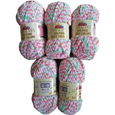 5 x 100 g Himalaya Dolphin Baby Colours vilnas adīšanai, daudzkrāsaina, 500 g vilnas Super Bulky (balta, zaļa, rozā, laša 80404)