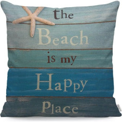 WONDERTIFY The Beach Is My Happy Place Cushion Cover Starfish Rhinestone Dekoratīvie spilvenu pārvalki Dīvāna spilvenu pārvalki Blue Black White 45 x 45 cm