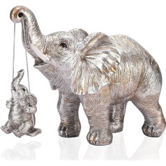 ZJ Whoest Elephant Statue Elephant Decoration Bring Good Luck Health Strength Elephant Gifts for Women Mom Gifts Decorations for Home Office Shelf Living Room - Silver