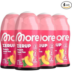 MORE Zerup, persiku ledus tēja, 4 x 65 ml, līdz 32 L maisītajam dzērienam, bez cukura, ar īstiem augļu ekstraktiem, vegānisks, bez kalorijām, ražots Vācijā