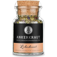 Ankerkraut Liebeskraut Spice Mix of Spicy Ingredients with Herbs such as Rosemary and Mint for Vegetables, Pasta, Potato, Soup and Rice, Spices with Love to Give as a Gift, 30 g in Cork Jar