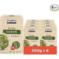 Explore Cuisine Organic Spaghetti from Edamame (zaļās sojas pupiņas) - makaroni bez lipekļa, augu olbaltumvielu makaroni bez piedevām, ideāli piemēroti celiakijai, maz ogļhidrātu, vegāni, 6 x 200 g