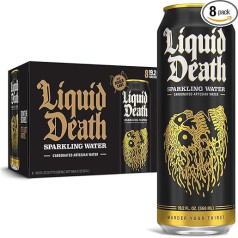 Dzirkstošais ūdens Liquid Death, 590 ml King kannas, 8 iepakojumi