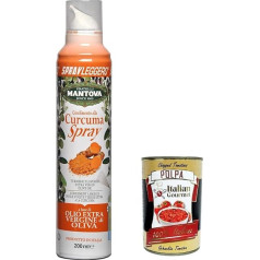 3 x Sprayleggero Curcuma, Kurkuma, kurkuma izsmidzināms extra Virgin olīveļļā 200 ml - itāļu eļļas izsmidzināms līdzeklis 100% dabīgs, 100% viegls, 100% vienkāršs + itāļu gardēžu polpa 400g