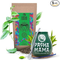 Pachamama Guayusa tējas piederumu komplekts 100 g | Pachamama Pure 0,1 kg | Ekvadoras organiskā Ilex Guayusa | Yerba Mate tējas māsa | Calabash | Bombilla