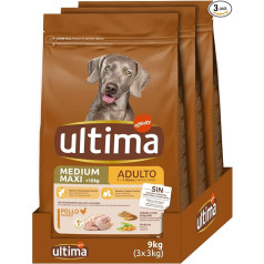 Ultima Medium-Maxi Adult Chicken, sausā barība suņiem, 3 x 3 kg, kopā 9 kg