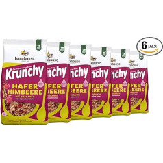 Barnhouse Krunchy Amaranth Oat Raspberry, bioloģiski auzu krampji no Bavārijas, ar garšīgām avenēm, alternatīvi saldināti, 6 x 375 g