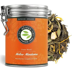 Mellow Mandarin Green Tea Loose Organic ar mandarīna greipfrūta garšu, 100 g aromatizētas zaļās tējas skārdenē (apmēram 40 tasītes) alveus