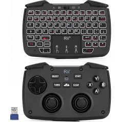 Rii Gaming Controller Wireless mit Tastatur mit Touchpad, 3-in-1-Funktionalität, 2,4GHz-Empfänger-Anschluss, Wiederaufladbare, Weiße Hintergrundbeleuchtung