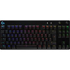 Logitech G PRO TKL mehāniskā spēļu tastatūra, GX-Blue Clicky slēdži, LIGHTSYNC RGB dizains bez ciparu tastatūras e-sporta spēlēm, noņemams micro USB kabelis, vācu QWERTY izkārtojums, melns