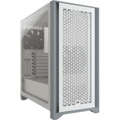 Corsair 4000D Airflow Mid-Tower ATX korpuss ar rūdītu stiklu (priekšējais panelis, augsta gaisa plūsma, sānu pārsegs, divi 120 mm ventilatori komplektā), balts, CC-9011201-WW