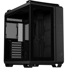 ASUS TUF TUF Gaming GT502 korpuss (rūdīts stikls, divu kameru korpuss, panorāmas skats, priekšējā paneļa ātrgaitas USB Type-C, bezinstrumentu sānu paneļi), melns