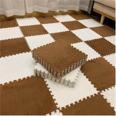 KLYso 40 Stück Ineinandergreifende Teppichfliesen, 30,5 X 30,5 X 1 cm, Verdickte Quadratische Schaumstoff-Puzzle-Spielmatte, Flauschige Plüsch-Schaumstoff-Bodenmatte(Light Coffee+White)