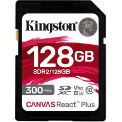 Kingston Canvas React Plus 128GB SDXC atmiņas karte UHS-II 300R/260W U3 V90 Full HD/4K/8K - SDR2/128GB