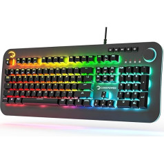 Gamepower Starscream RGB spēļu tastatūra DE QWERTZ - sarkani optiskie slēdži, ūdensizturīga mehāniskā tastatūra ar 18 RGB apgaismojuma režīmiem, USB kabelis, 105 taustiņi, melna krāsa