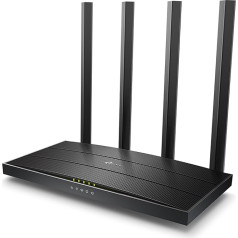 TP-Link Archer C6 divjoslu gigabitu WLAN maršrutētājs (867Mbit/s 5GHz + 300Mbit/s 2,4GHz, 4 gigabitu LAN pieslēgvietas, Mu-MIMO, IPTV, VPN, 4 ārējās antenas) melns