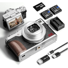 NBD digitālā kamera, 56 MP kamera fotografēšanai, 4K videoreportāžas kamera YouTube, kamera ar 180° apgriežamu ekrānu un 16x tālummaiņu, kompaktā kamera NBD-K100-SR-EU-2407