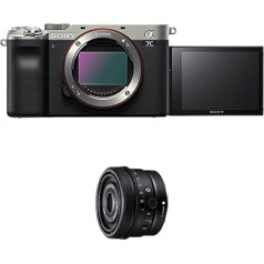 Sony Alpha 7C bezspoguļa bezspoguļa E-Mount pilna kadra digitālā kamera ILCE-7C (24,2 MP, 7,5 cm (3 collu) skārienjūtīgais displejs, reāllaika AF) Korpuss - sudraba/melns + objektīvs 40 mm f2,5