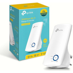 TP-Link N300 universālais diapazona pagarinātājs, platjoslas/Wi-Fi pagarinātājs, Wi-Fi pastiprinātājs/Hotspot ar 1 Ethernet pieslēgvietu, Plug and Play, iebūvēts piekļuves punkta režīms, UK kontaktdakša (TL-WA850RE)