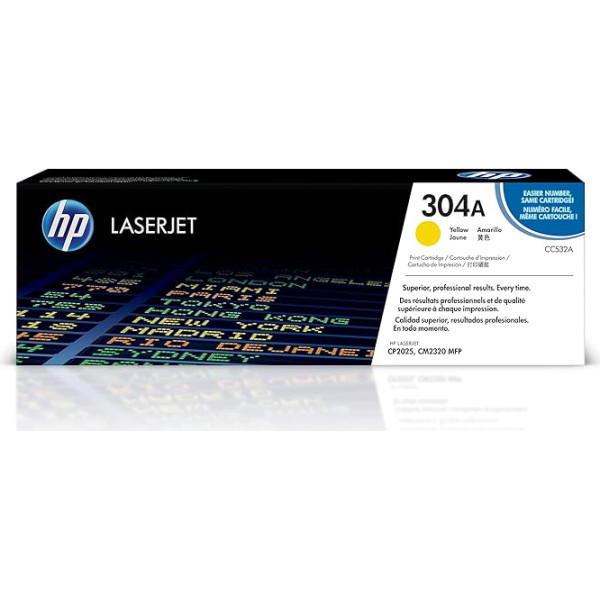 Hewlett Packard HP 304A dzeltenā dzeltenā oriģinālā LaserJet tonera kasetne (CC532A)