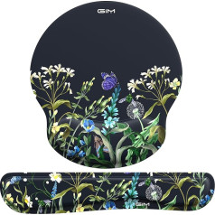 GIM Mouse Mat Gel Cushion Mouse Pad with Hand Rest Ergonomisks peles paliktnis tastatūras plaukstas atbalstam Gel Cushion Mouse Mat datoram un klēpjdatoram (Fresh Flowers)
