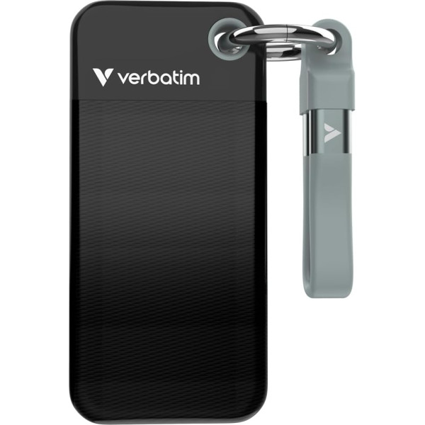 Verbatim Pocket SSD 1 TB (ārējais NVMe SSD, USB 3.2 Gen 2, līdz 1000 MB/s lasīšanas un rakstīšanas ātrums, portatīvais cietais disks Mac, PC un spēļu konsolēm, melns/pelēks)