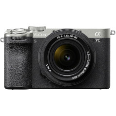 Sony Alpha 7C II bezspoguļa pilna kadra kamera ar SEL2860 (33 MP, reāllaika autofokuss, 10 BPS, 4K video, noliektais LCD skārienjūtīgais ekrāns) Sudraba/melns