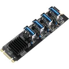 YABOANG M.2 NVME uz PCI-E USB3.0 4 porti, PCIE 1x uz 4pcie USB Riser karte, M.2 B+MKEY PCI-E interfeiss, Bitcoin GPU Mining (PCI-E protokols vai NVME protokols)