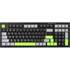 YUNZII D98 spēļu tastatūra, RGB aizmugurgaismota tastatūra birojam, pilna numpade, izturīga pret noplūdi, pret izliešanu, pret spoku, USB vadu membrānas tastatūra, 98 taustiņi datorspēļu birojam (melna un zaļa)