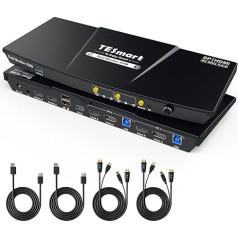 TESmart USB 3.0 DisplayPort + HDMI KVM переключатель 2 монитора 2 компьютера 4K@60Hz, 2 порта Dual Monitor KVM Switch расширенный дисплей, эмуляторы EDID, гарнитура, переключ