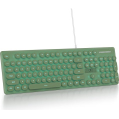 SOLIDEE membrānveida tastatūra, 100%, retro rakstāmmašīnas tastatūra, pilna izmēra, 104 taustiņi, vadu ar apaļiem taustiņu vāciņiem, plāna vadu membrānveida tastatūra (amerikāņu QWERTY) (V300 Deep Green)