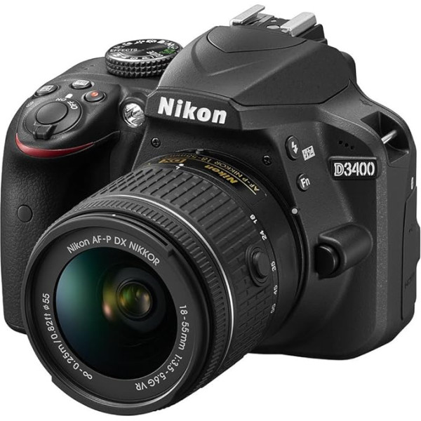 Nikon D3400 korpuss, ieskaitot AF-P DX NIKKOR 18-55 mm un Nikkor AF-P DX 70-300 mm VR melns