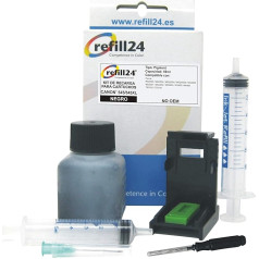 refill24 Uzpildes komplekts: Uzpildes tintes 50 ml, saderīgs ar Canon PG-545 PG545 XL melnās krāsas printeru kasetnēm + piederumi + instrukcija (angļu valoda nav garantēta), Uzpildes komplekts ar printeru tinti, kas paredzēta