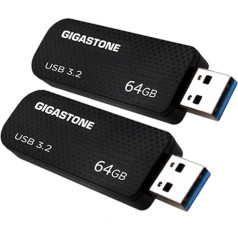 Gigastone Z30 64GB 2-Pack USB 3.2 Gen1 zibatmiņas diskdziņš, bez vāciņa, oglekļa šķiedras dizains, ievelkams, uzticama veiktspēja un izturība, saderīgs ar USB 2.0/USB 3.0/USB 3.1 saskarnēm