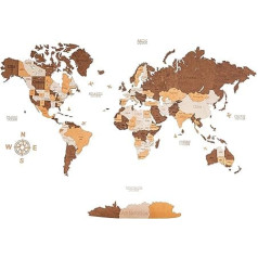 Woodvio - 3D koka pasaules karte, dekoratīva sienu māksla mājai un birojam - izmērs liels (160 x 85 cm)