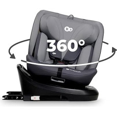 Kinderkraft I-GROW bērnu sēdeklītis 0-36 kg, I-SIZE 40-150 cm, 360 grādu rotācija, bērnu autokrēsliņš ar ISOFIX staciju, FWF un RWF, regulējams galvas/balsta atzveltne ar noliektu pozīciju, pelēks