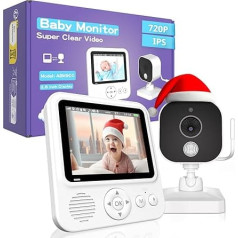 OBVHNUA Bērnu monitors ar kameru 2,8 collu video bērnu monitors 720p LCD bērnu monitors ar 2000 mAh akumulatoru Divvirzienu interkoms VOX režīms Digitālā tālummaiņa Nakts redzamība Temperatūras uzraudzība 8 šūpuļdziesmas 5 signāli
