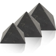Heka Naturals Neslīpēts šungīta piramīdas kristālu komplekts | 5+8+10 cm - melni minerālkmeņi dekorēšanai un meditācijai - kristāli dzīvojamai istabai - dabīga barjera un tīrīšanas līdzeklis - fullerēni