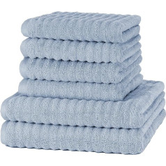 Merana OSLO roku dvieļu komplekts, ātri žūstošs, mīksts un bez savelkoņiem, frotē, luksusa kvalitātes, 100% kokvilnas frotē dvieļi, Oeko-Tex, 590 g/m², dāvanu komplekts, gaiši zils (6 dvieļu komplekts, 4 dvieļi, 2 vannas dvieļi)