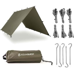 Aqua Quest Safari telts plēve - 100% ūdensnecaurlaidīgs, viegls SilNylon Bushcraft nojume - 3 x 2,1 m, 3 x 3 m, 4 x 3 m, 4,5 x 4,5 m vai 6 x 4 m brūns olīveļļas, pelēks, zaļš, true terrain camo, boulder camo vai woodland camo.