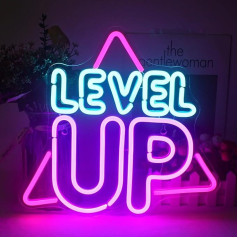 LUCUNSTAR Level Up neona zīme sienas dekoram, spēļu neona gaisma, radoša LED zīme ar USB barošanu spēļu telpai, spēļu dekoram, spēļu zonai