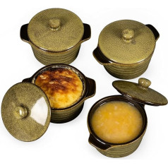 HENXFEN LEAD Mini keramikas kastroļi, 230 ml trauciņi, suflie kastroļi ar vāku, 4 mazu kastroļu komplekts, Creme Brulee trauciņi, dzeltens, reaktīvais dzeltenais krāsojums