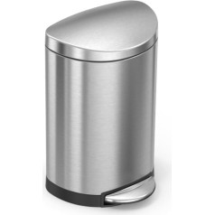 simplehuman CW1833 10L pusapaļa atkritumu urna ar pedāļiem, neliela atkritumu urna vannas istabai, guļamistabai, birojam, izturīgs tērauda pedālis, kluss mīksts aizvēršanas vāks, iekšējais spainis, neslīdoša pamatne, noturīga pret pirkstu 