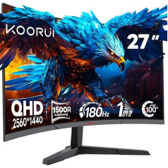 KOORUI spēļu monitors WQHD monitors 27 collu izliekts monitors 180 Hz 1 ms (GTG) displejs 1500R PC monitors Spēļu monitors 1ms adaptīvā sinhronizācija HDR slīpuma regulēšana 2 HDMI DP VESA Nav skaļruņu