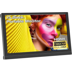 Lrtzcbi portatīvais monitors 13,3 collu FHD 1366 x 768P portatīvais portatīvais monitors ar LED ekrānu, iebūvētu skaļruni un HDMI VGA portu, portatīvais monitors portatīvajam datoram Mac PC Mac Xbox PS4/5 Switch