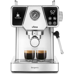 Ufesa Bergamo Espresso Machine and Cappuccino, Touch Screen, Pressure 20 Bar, 1350 W, Thermoblock System, Adjustable Evaporator, Ground Coffee, Tank 1.8 L, Automatic Shut-Off Steel