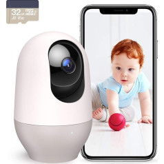nooie bērnu monitori ar SD karti, bērnu monitori ar kameru, 360° kamera, WiFi bērnu kamera ar tālruņa lietotni, AI kustības izsekošana un trokšņu noteikšana, 1080P nakts redzamība, divvirzienu audio signāls